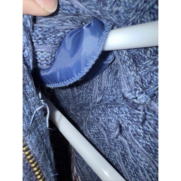 Vintage Heirloom Ramie Sweater Women Large Blue Nordic Full Zip Chunky 80's - Picture 9 of 9